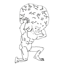 A wojak on one knee holding the whole world above his head