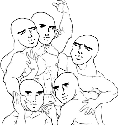 A pile of wojaks holding each other up