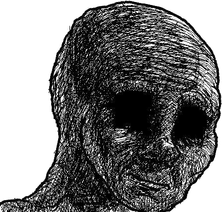 A wojak scribbled out in dense black ink, awake at 4am